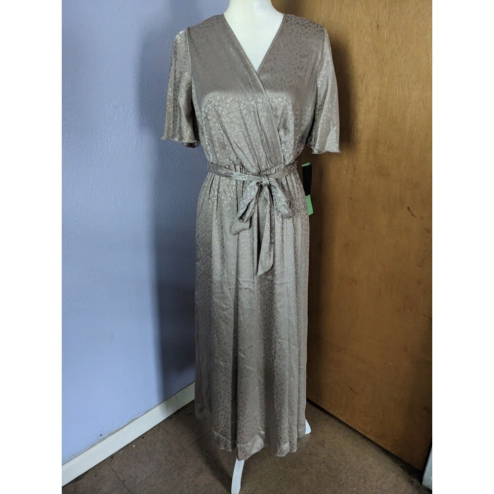 Alexa B NWT Woman's Gold Leopard Print V-neck Wrap Style Maxi Dress Size 6P